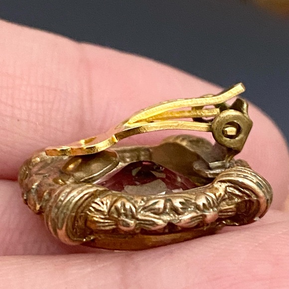 Vintage Morganite Glass 925 Clip On Earrings - Picture 15 of 16